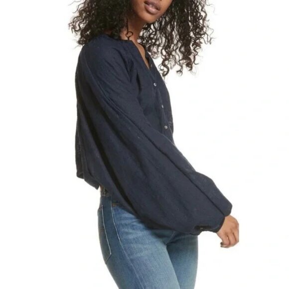 Free People Down From The Clouds Black Eyelet Peasant Romantic Boho Blouse Top L - Picture 4 of 17